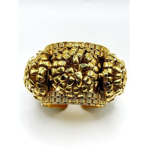 Nicole Romano Ravenea Chunky Cuff Bracelet Goldtone 2” Wide - Picture 7 of 7